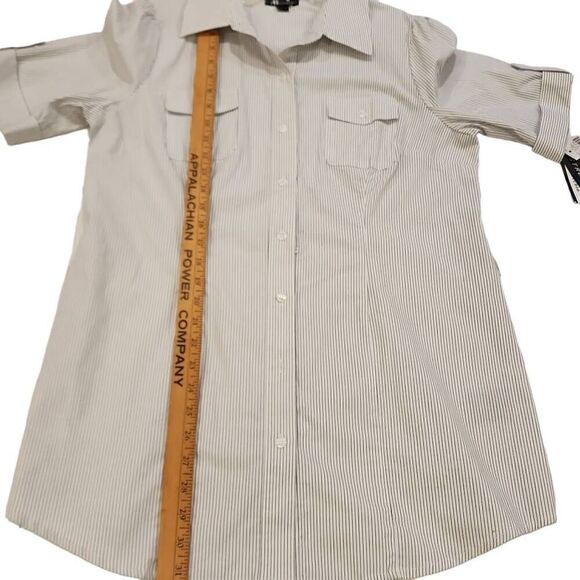 AB Studio Striped Button Front Blouse Woven Watch Pattern Women's Size XL Cotton - Picture 6 of 11